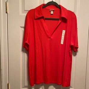 Ava & Viv Vibrant Orange Polo Top…size 1X